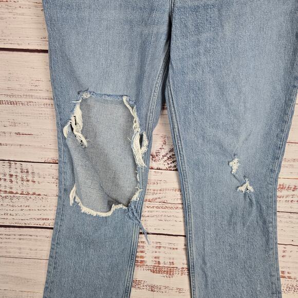 Abercrombie & Fitch 90's Straight High Rise Jeans Sz 24 Busted Knee Grunge Denim - Picture 5 of 15